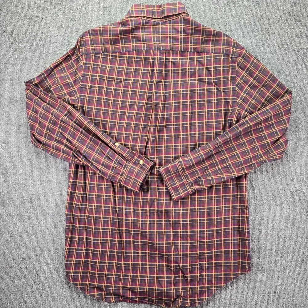 Polo Ralph Lauren Shirt Mens Large Burgundy Yellow Plaid Pony Long Sleeve Casual